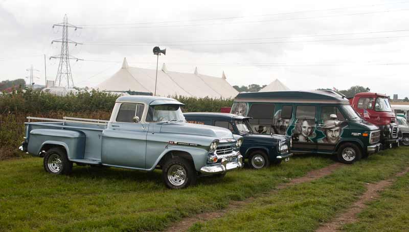 American pick up and Ford Anglia van 