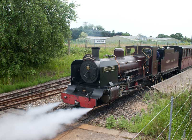 Bure Valley Railway No. 6 leaving Wroxham 
